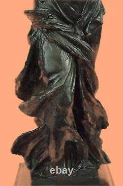 Signé Ailé De Victoire Samothrace Bronze Sculpture Sur Marbre Base Figure Décor