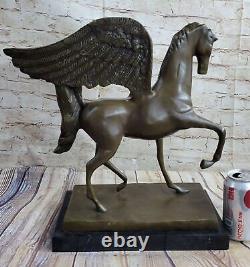 Signé Aldo Vitaleh Pegasus Bronze Fantaisie Sculpture Sur Marbre Base Fonte