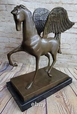 Signé Aldo Vitaleh Pegasus Bronze Fantaisie Sculpture Sur Marbre Base Fonte