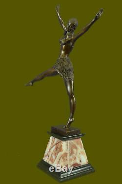 Signé Art Chiparus Ventre Danseuse Bronze Marbre Sculpture Statue Figurine