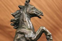 Signé Art Déco Élevage Cheval Bronze Sculpture Marbre Base Statue Lost Cire Déco