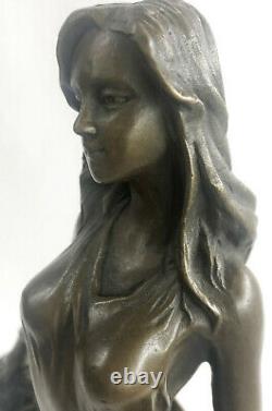 Signé Art Déco Jeune Femme Avec Paniers De Fruit Bronze Marbre Statue Figurine