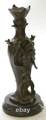 Signé Art Déco Sexy Femme Par Cheret Bronze Sculpture Marbre Base Figurine Solde