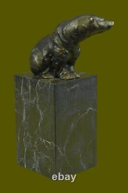 Signé Assis Polar Ours Bronze Serre-Livre Fin Déco Marbre Sculpture