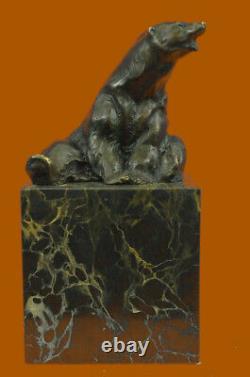 Signé Assis Polar Ours Bronze Serre-Livres Livre Fin Déco Marbre Sculpture