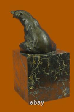 Signé Assis Polar Ours Bronze Serre-Livres Livre Fin Déco Marbre Sculpture