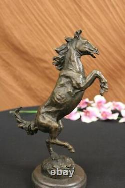 Signé Barye Excited Élevage Cheval Bronze Marbre Sculpture de Course Décor