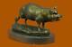 Signé Barye Ferme Animal Cochon 100% Bronze Massif Marbre Base Figurine Deal