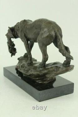 Signé Barye Loup Avec Cub Bronze Sculpture Statue Marbre Base Figurine Art Gift