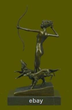 Signé Bébé Fille Sur Scène Bronze OS Marbre Sculpture Statue Figurine Nr