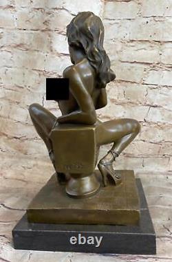 Signé Bronze Érotique Sculpture Chair Art Sexe Detailedl Statue En Socle Marbre