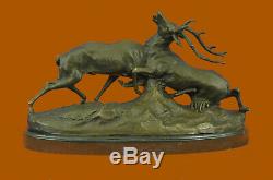 Signé Bronze Renne Statue Hunter Cerfs Elks Détaillé Sculpture Sur Marbre Base