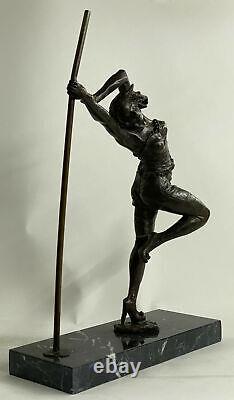 Signé Bronze Statue Art Déco Danseuse Détaillé Sculpture Sur Marbre Base Origine