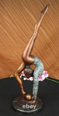 Signé Bronze Statue Art Déco Gymnaste Sculpture Sur Marbre Base Figurine Artwork