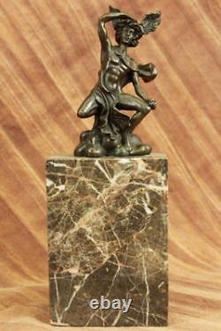 Signé Bronze Statue De Flying Mercury Sculpture Marbre Figurine Serre-Livre
