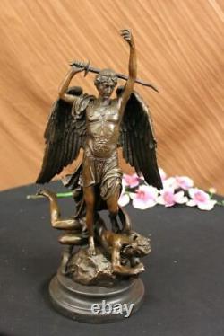 Signé Carpeaux Bon vs Evil Ange Frappe Diable Bronze Marbre Sculpture Statue