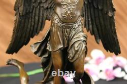 Signé Carpeaux Bon vs Evil Ange Frappe Diable Bronze Marbre Sculpture Statue