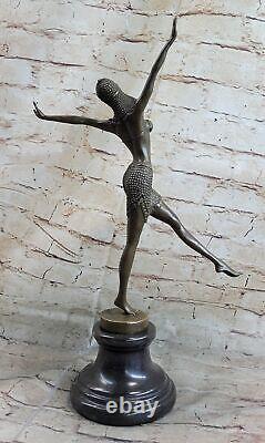Signé Chair Dancer Bronze Massif Sculpture Statue Figurine Marbre Cadeau