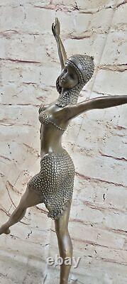Signé Chair Dancer Bronze Massif Sculpture Statue Figurine Marbre Cadeau