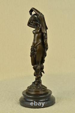 Signé Chair Femme Avec Ange Bronze Statue Art Déco Chaud Fonte Marbre Figurine
