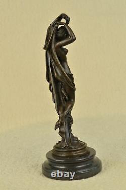 Signé Chair Femme Avec Ange Bronze Statue Art Déco Chaud Fonte Marbre Figurine