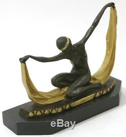 Signé Chiparus Charmant Danseuse Bronze Marbre Statue Sculpture 10 Figurine