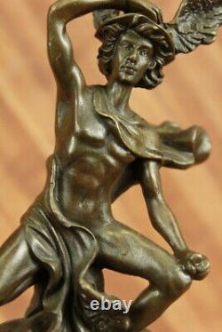 Signé Classique Bronze Statue Dédicacée Mercure Volant Figurine Marbre Eg