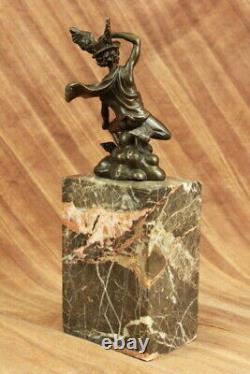 Signé Classique Bronze Statue Dédicacée Mercure Volant Figurine Marbre Eg