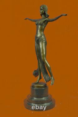 Signé Descomps Ventre Danseuse Bronze Marbre Sculpture Chaud Fonte Figurine Nr