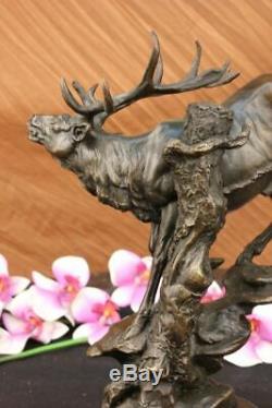 Signé Élan Enterrement Vie Garçon Renne Buck Chalet Faune Art Bronze Marbre Déco