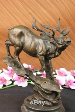 Signé Élan Enterrement Vie Garçon Renne Buck Chalet Faune Art Bronze Marbre Déco