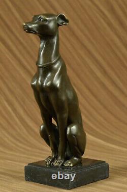 Signé Fonte Italien Lévrier Bronze Sculpture Marbre Base Figurine Art Solde