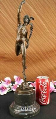 Signé Giambologna Flying Mercury Bronze Marbre Sculpture Statue Art Déco Décor