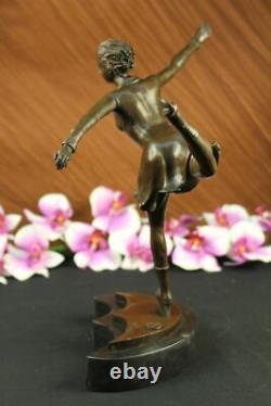 Signé Glace Patineuse Art Déco Bronze Statue Figurine Sculpture Marbre Base