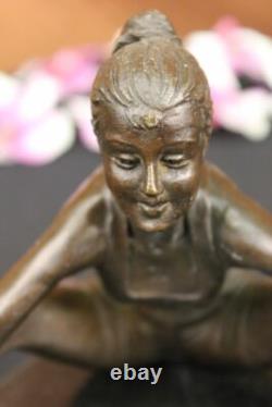 Signé Gory Jeune Fille Posant Et S'Étirant Fonte Bronze Marbre Sculpture Nr