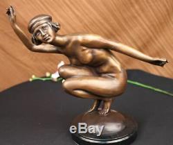 Signé Gory Superbe Nudiste Bronze Marbre Base Statue Décoratifs Figur