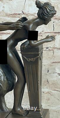 Signé Grand Satyre Et Nymphe Par Bergman Bronze Sculpture Marbre Base Statue Nu