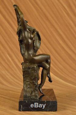 Signé Haut Aldo Vitaleh Art Déco Bronze Chair Fille Marbre Socle Statue