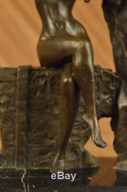 Signé Haut Aldo Vitaleh Art Déco Bronze Chair Fille Marbre Socle Statue