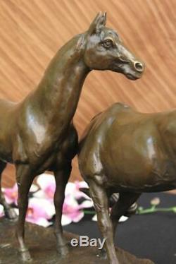 Signé L. Carvin Chevaux en Amour Bronze Sculpture Marbre Base Figurine Décor