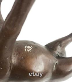 Signé Limitée EDT Original Mâle Cerf Fauve Bronze Sculpture Marbre Base Statue