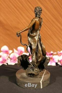 Signé M. LOPEZ Leda And The Cygne Bronze Marbre Statue Mythique Grec Décoratif