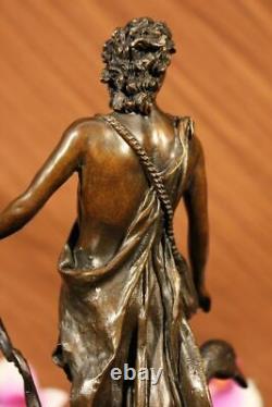 Signé M. LOPEZ Leda et La Cygne Bronze Marbre Statue Mythique Grec Sculpture