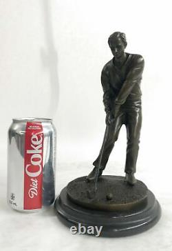 Signé M, Lopez Golfeur Golf Trophy Jeu Sport Bronze Sculpture Marbre Base Solde