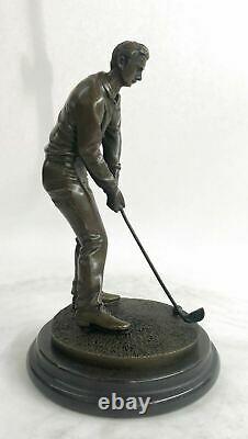 Signé M, Lopez Golfeur Golf Trophy Jeu Sport Bronze Sculpture Marbre Base Solde