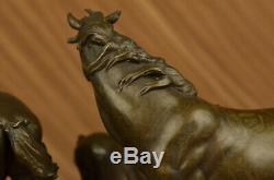 Signé Mene 3 Debout Chevaux Marbre Base Figurine Bronze Sculpture Statue Solde