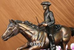 Signé Mene Français Soldat sur Un Cheval Bronze Marbre Base Sculpture Statue