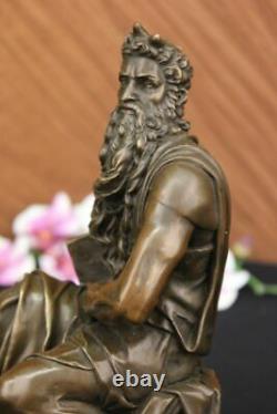Signé Michelangelo Biblique Moïse Bronze Sculpture Juif Marbre Figurine Cadeau