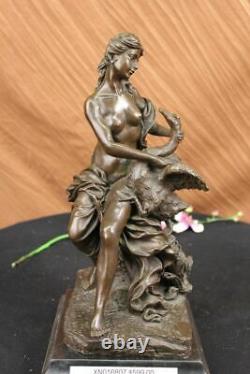 Signé Moreau Leda And The Cygne Bronze Marbre Statue Mythique Grec Sculpture Nr