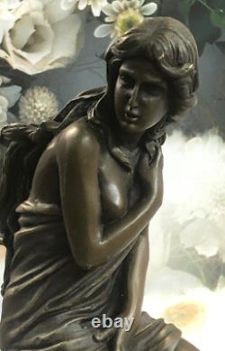 Signé Moreau, Statue En Bronze Femme Nue Ange Art Décor Figurine En Marbre
